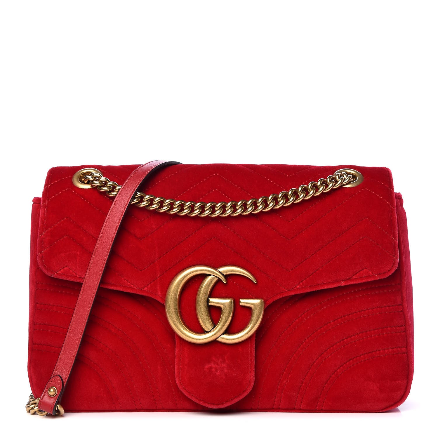 Gucci Velvet Matelasse Medium GG Marmont Shoulder Bag Hibiscus Red 1 of 13