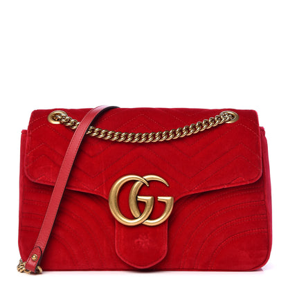 Gucci Velvet Matelasse Medium GG Marmont Shoulder Bag Hibiscus Red 1 of 13