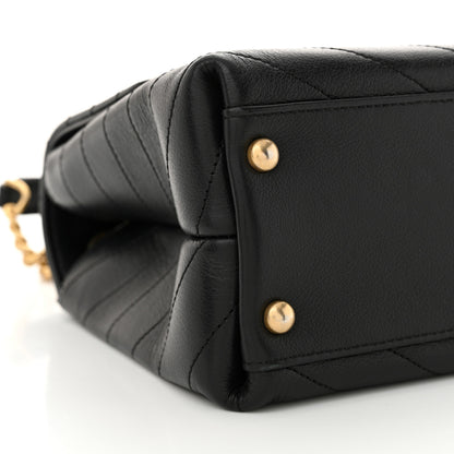 Chanel Grained Calfskin Snakeskin Small Chevron Chic Top Handle Flap Black 9 of 14