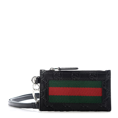 Gucci Guccissima Web Lanyard Coin Case Card Holder Black 1 of 7
