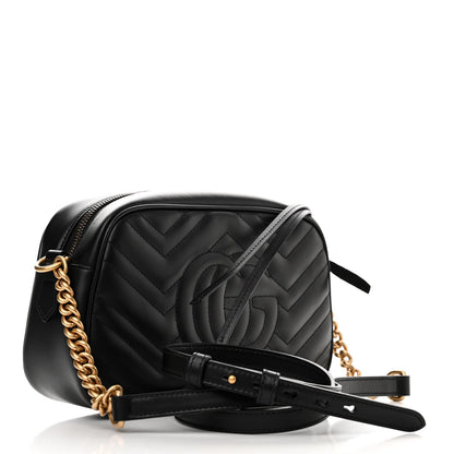 Gucci Calfskin Matelasse Small GG Marmont Chain Shoulder Bag Black 3 of 11