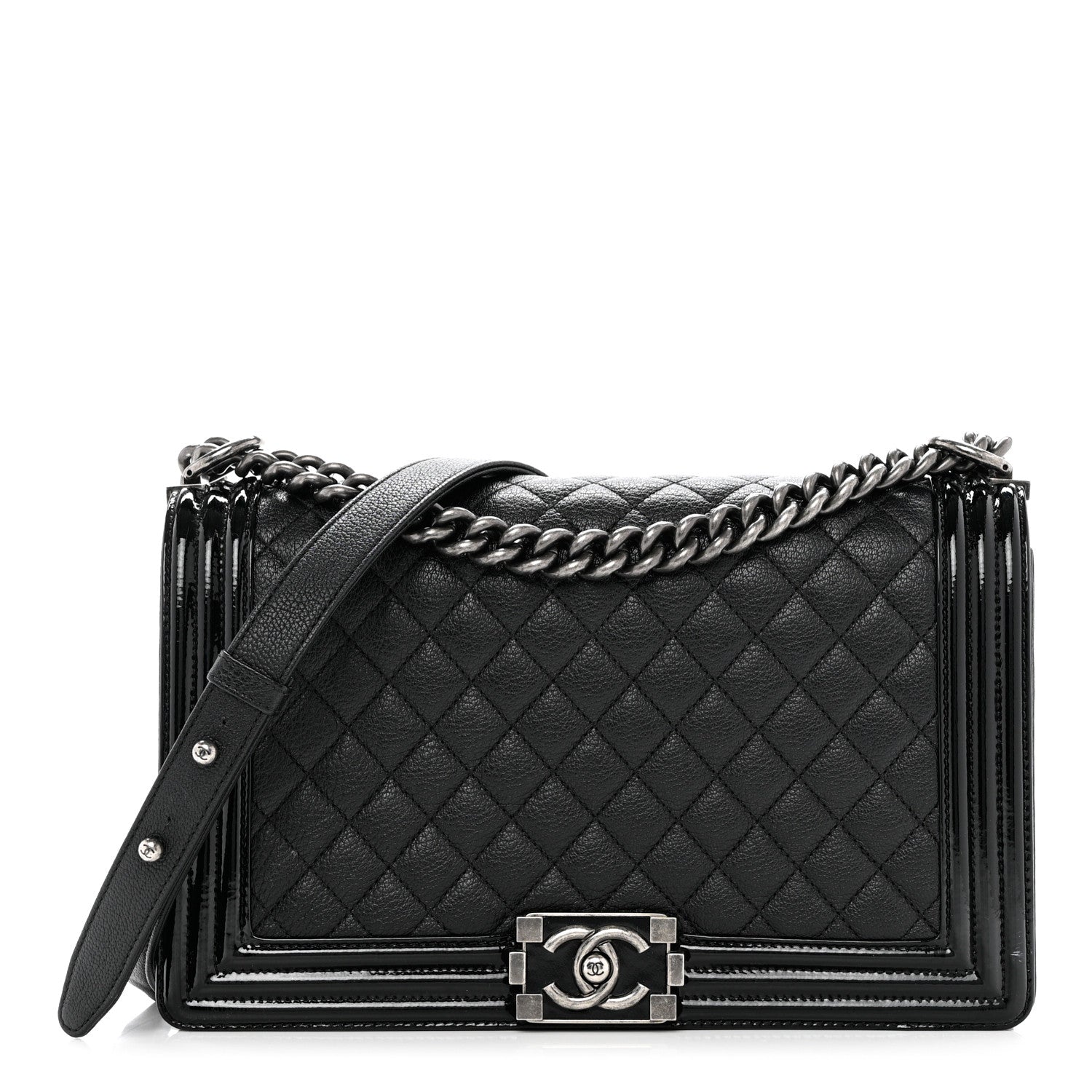 Chanel Goatskin Quilted Patent New Medium Duo Boy Flap Black 1 of 12