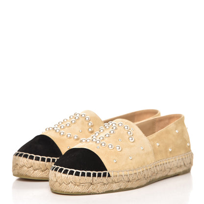 Chanel Suede Pearl CC Espadrilles 35 Beige Black 3 of 11