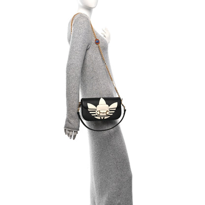 Gucci X ADIDAS Textured Dollar Calfskin Web Small Trefoil Horsebit 1955 Shoulder Bag Black Off White 2 of 10
