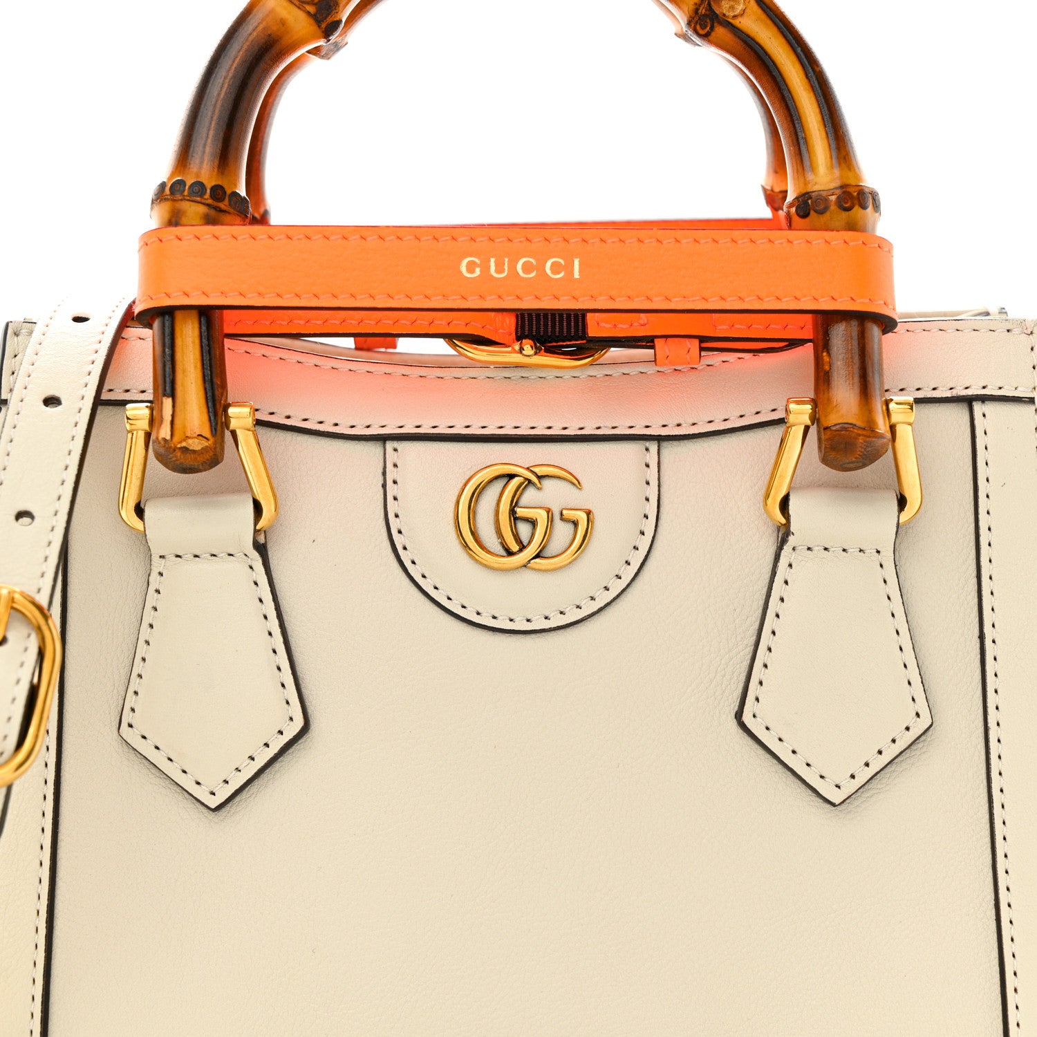 Gucci Wonka Grain Calfskin Mini Diana Tote Bag Mystic White Orange Fluo 8 of 11