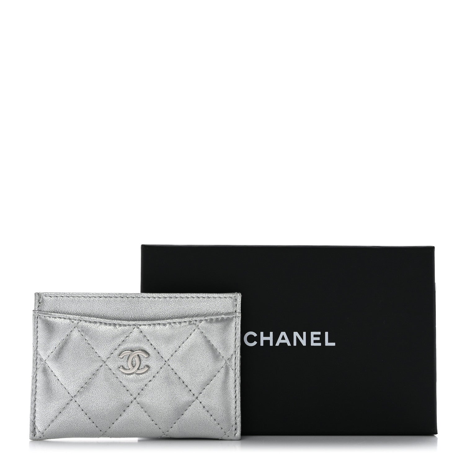 Chanel Metallic Lambskin Quilted CC Card Holder Silver 10 of 10