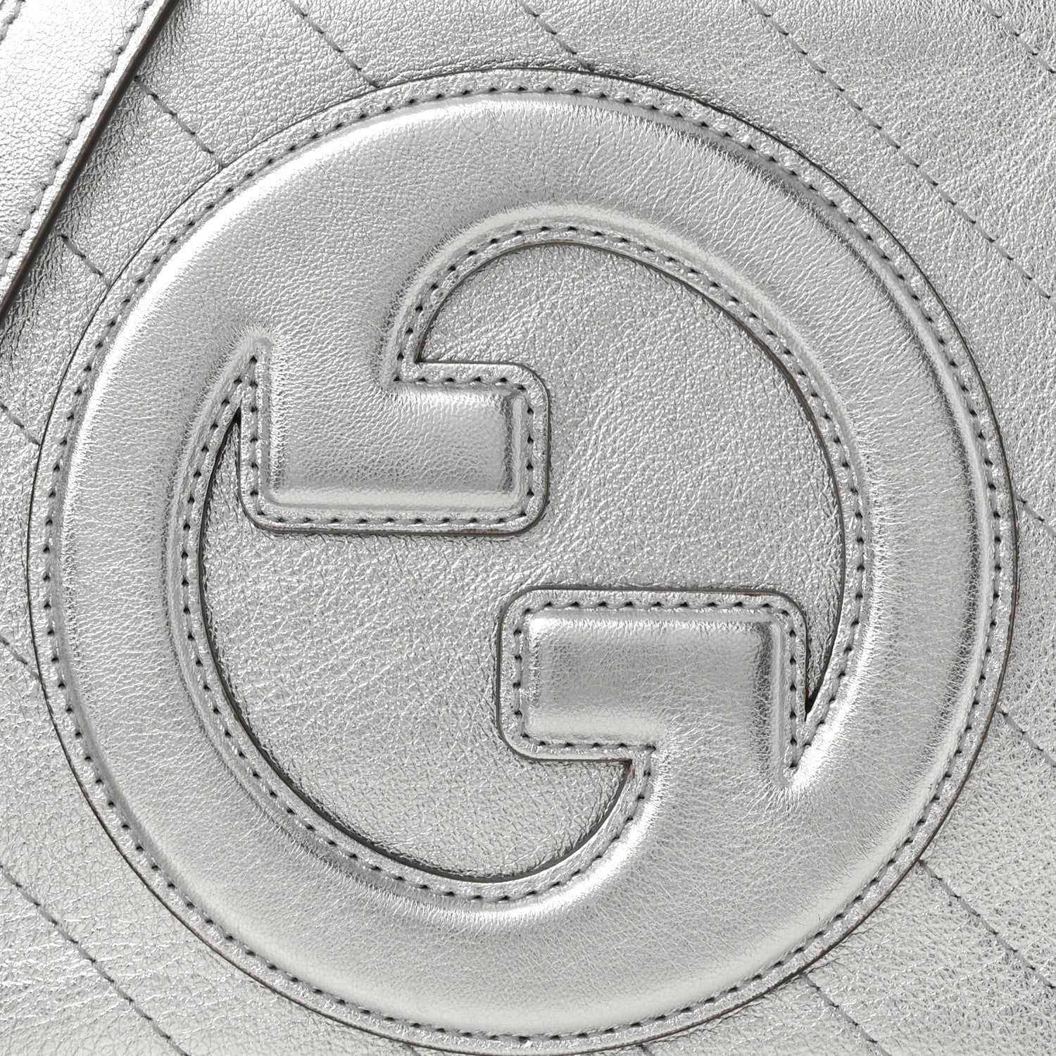 Gucci Metallic Sakai Be Green Calfskin Diagonal Stitched Small Blondie Shoulder Bag Silver 8 of 12