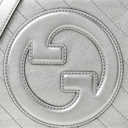 Gucci Metallic Sakai Be Green Calfskin Diagonal Stitched Small Blondie Shoulder Bag Silver 8 of 12