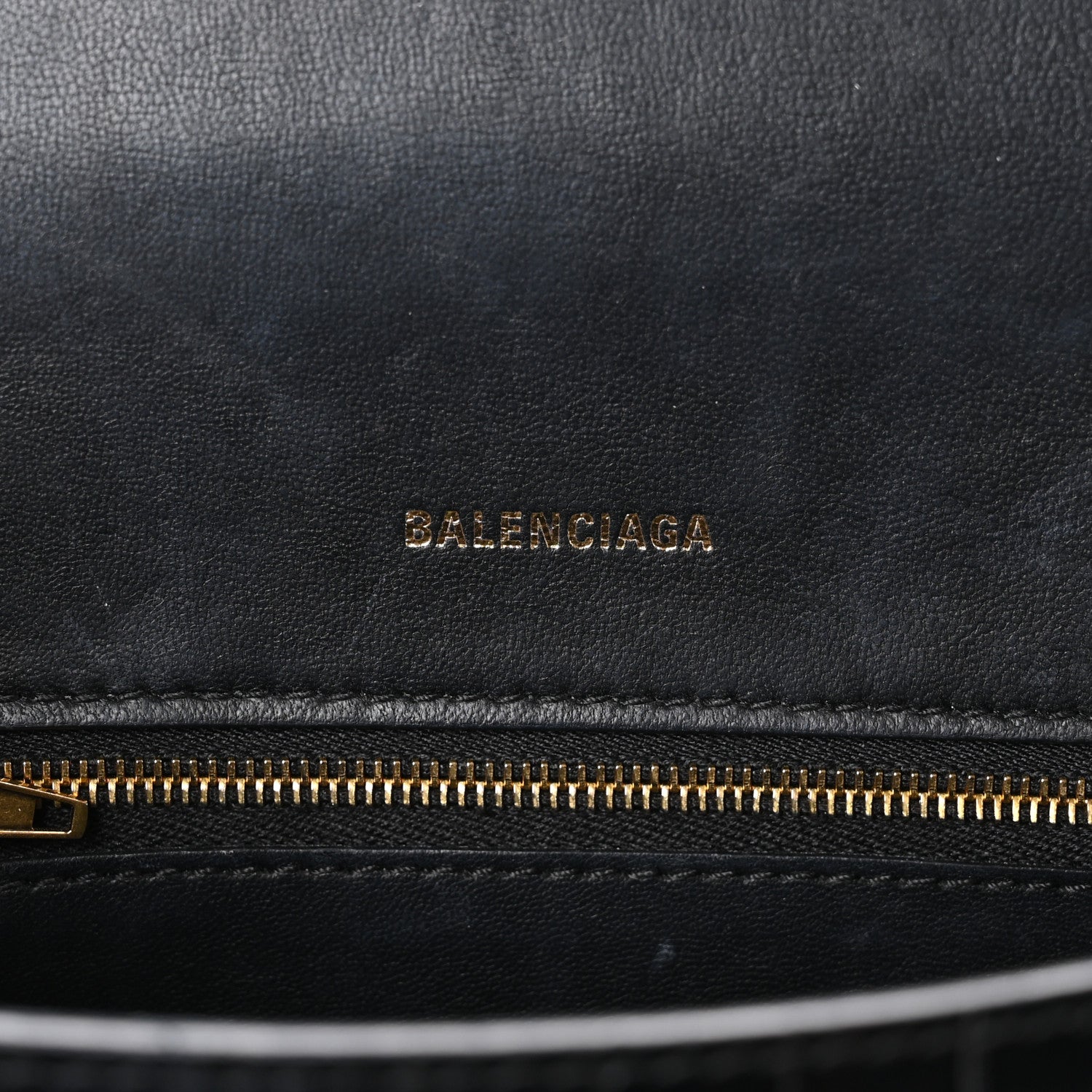 Balenciaga Shiny Calfskin Crocodile Embossed Small Hourglass Top Handle Bag Black 6 of 12