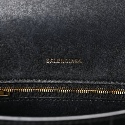 Balenciaga Shiny Calfskin Crocodile Embossed Small Hourglass Top Handle Bag Black 6 of 12
