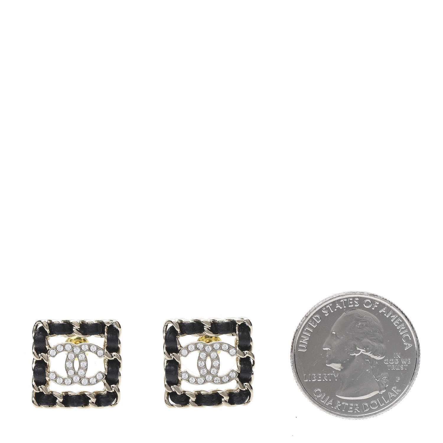 Chanel Crystal Lambskin Chain Sergeant Stud Earrings Black Gold 2 of 5