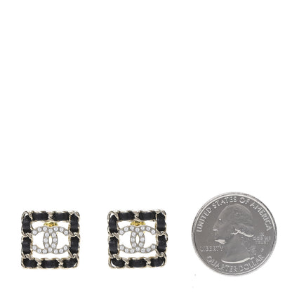 Chanel Crystal Lambskin Chain Sergeant Stud Earrings Black Gold 2 of 5