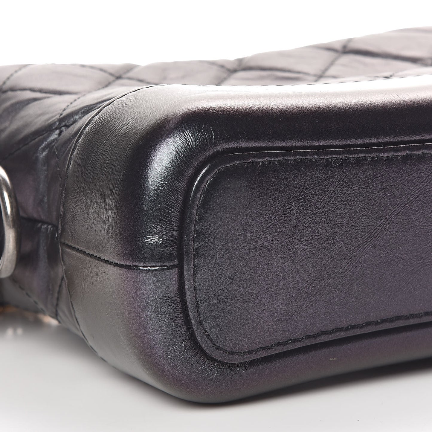 Iridescent Aged Calfskin Quilted Small Gabrielle Hobo Black