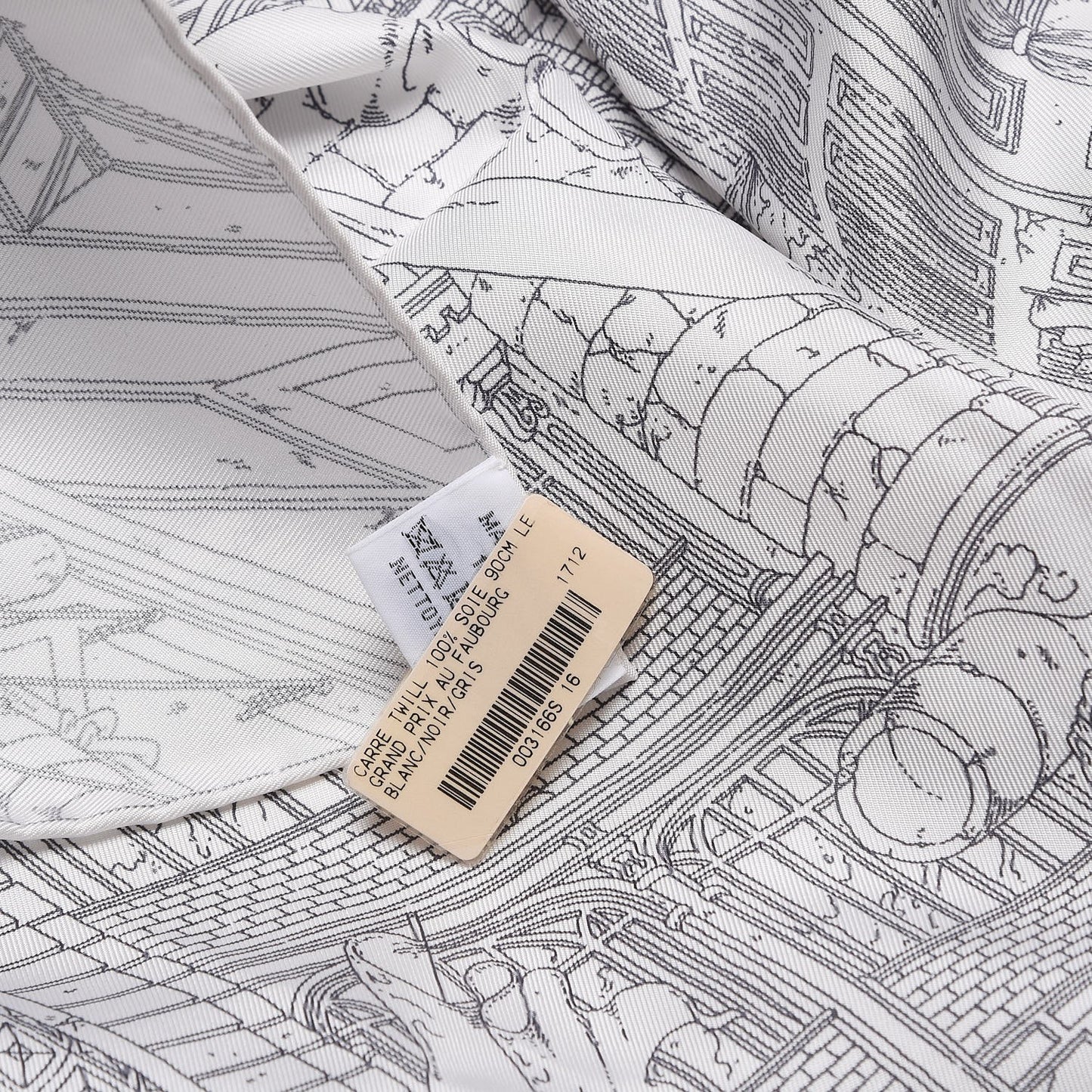 Silk Le Grand Prix Au Faubourg Scarf 90 Blanc Noir Gris