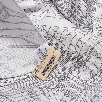 Hermes Silk Le Grand Prix Au Faubourg Scarf 90 Blanc Noir Gris 5 of 6