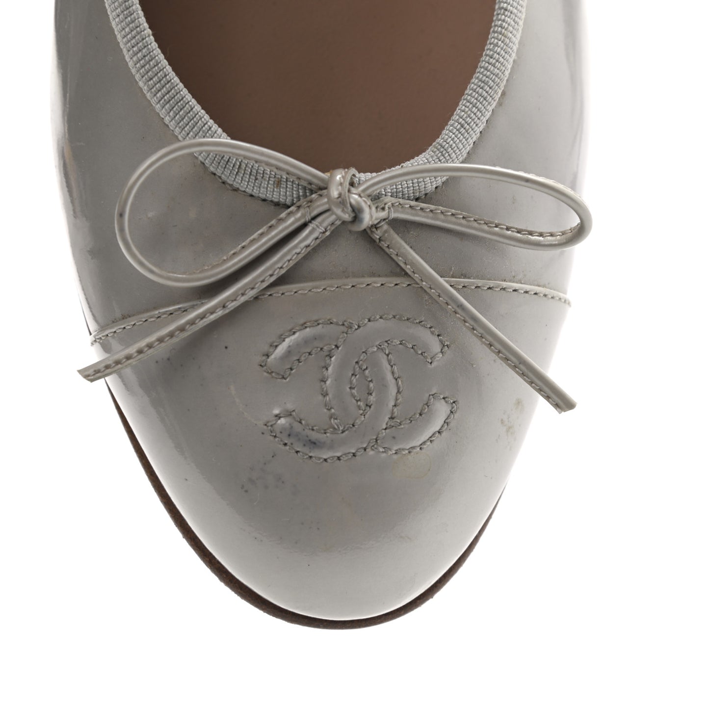Calfskin Patent Cap Toe CC Ballerina Flats 40 Grey