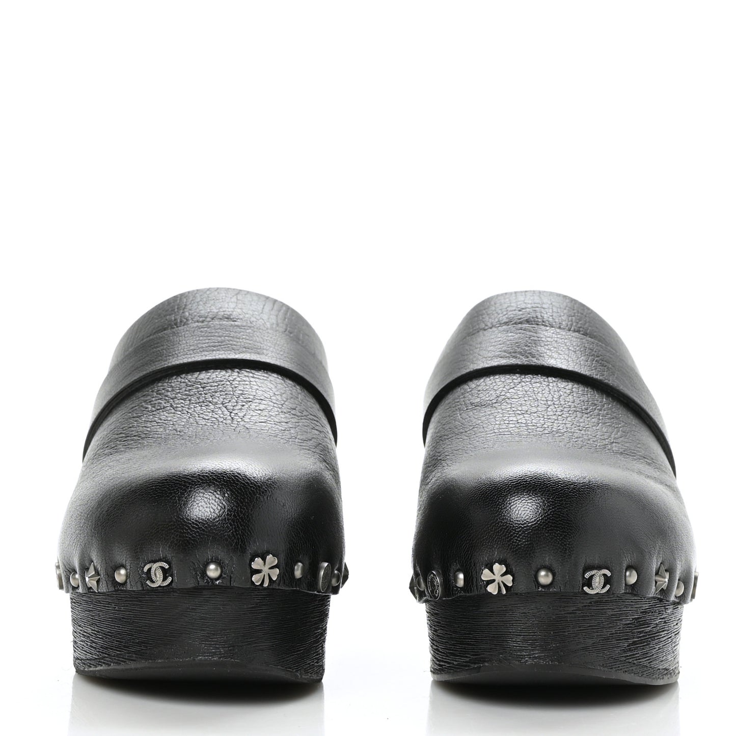 Calfskin CC Lucky Charms Studded Clogs 40 Black