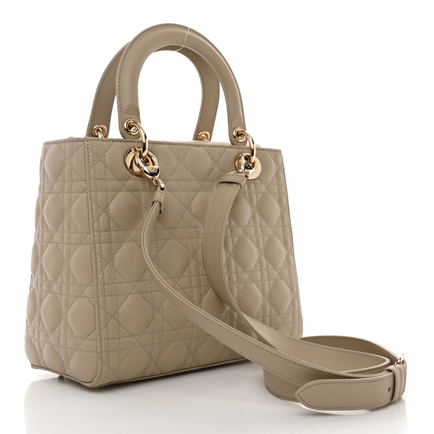 Christian Dior Lambskin Cannage Medium Lady Dior Beige 3 of 10