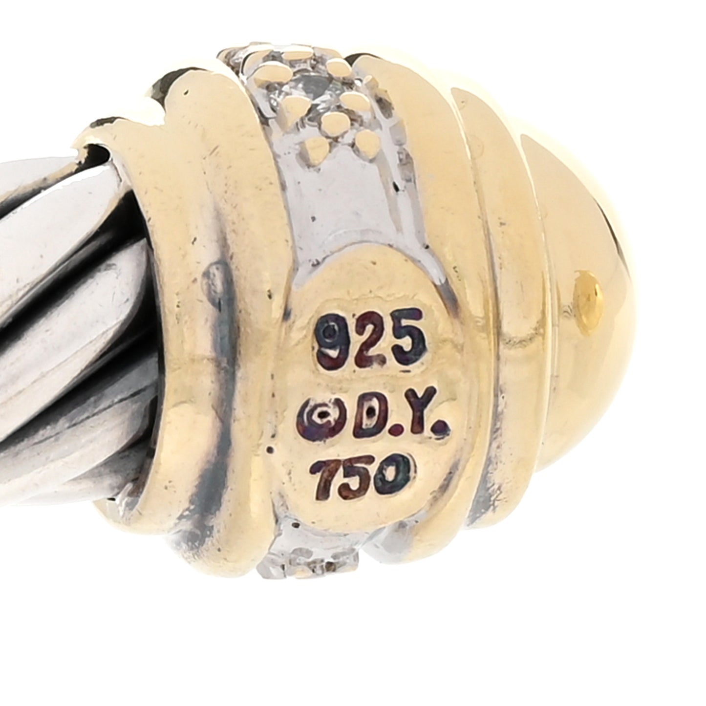 Sterling Silver 18K Yellow Gold Diamond 7mm Cable Classics Dome Bracelet
