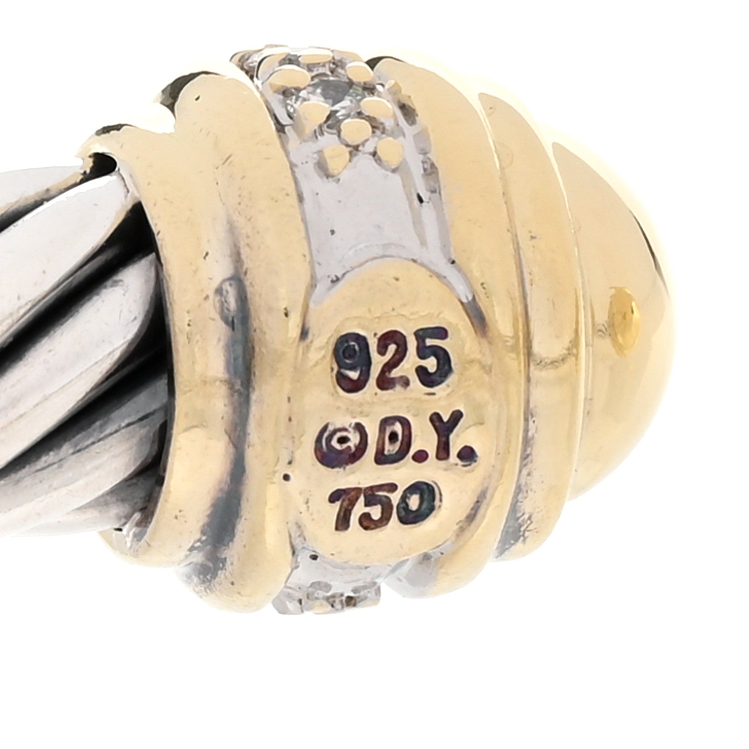 David Yurman Sterling Silver 18K Yellow Gold Diamond 7mm Cable Classics Dome Bracelet 3 of 5