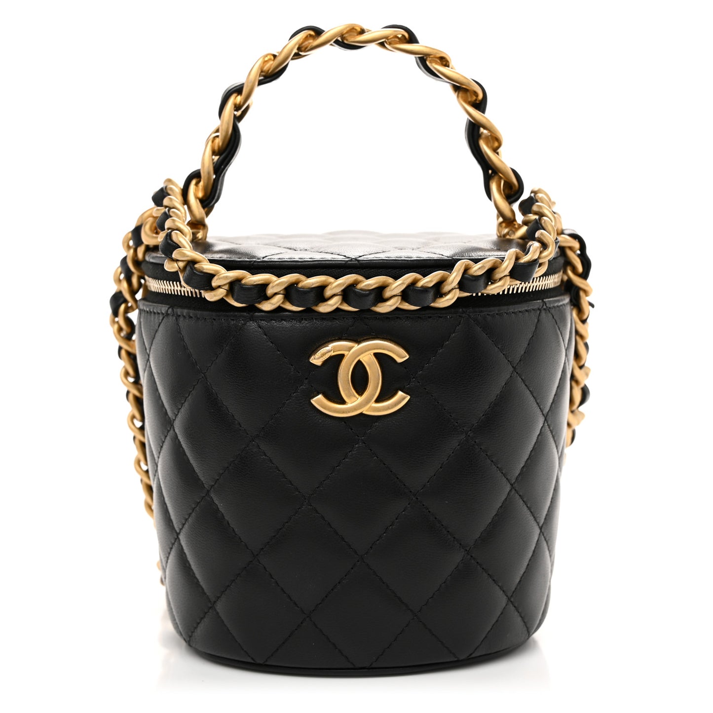Lambskin Quilted Afternoon Tea Top Handle Vanity Case With Chain Black
