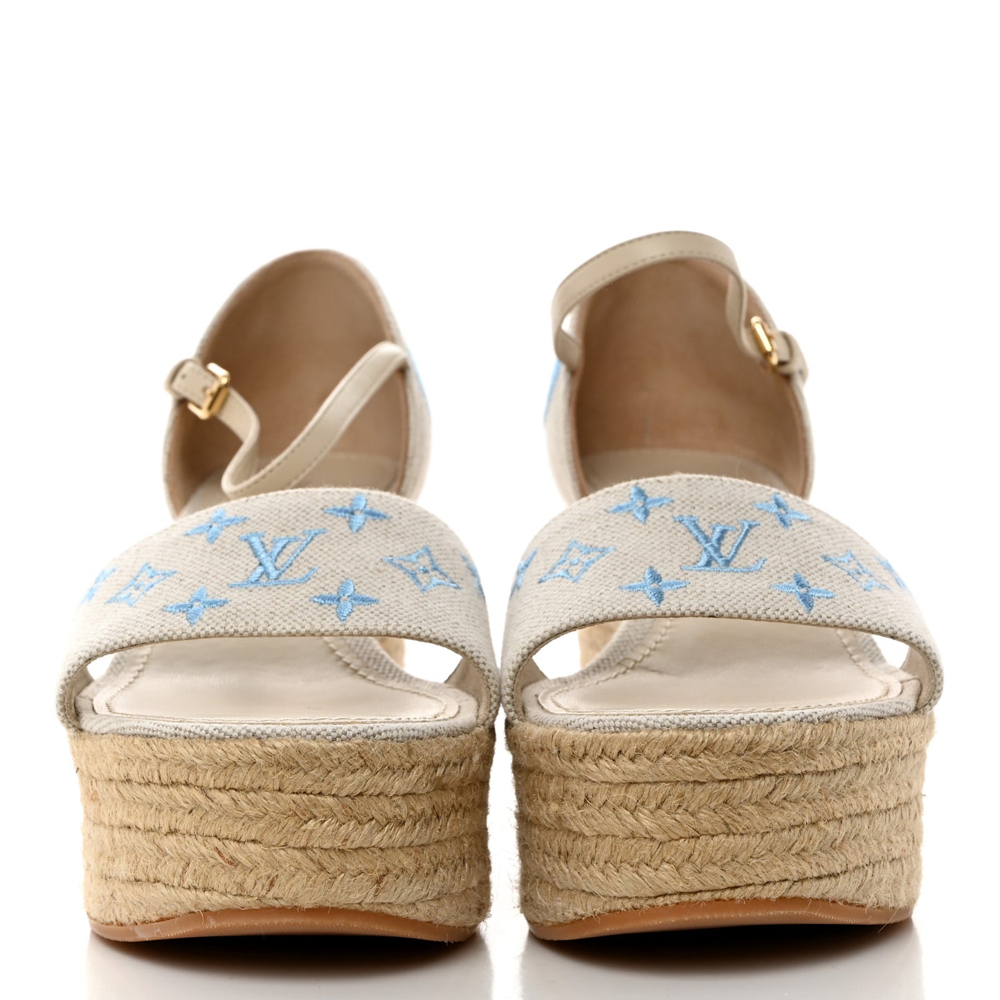 Canvas Monogram Starboard Espadrille Wedge Sandals 40 Blue