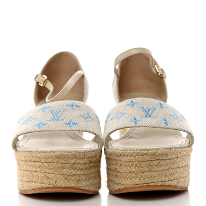 Louis Vuitton Canvas Monogram Starboard Espadrille Wedge Sandals 40 Blue 2 of 12