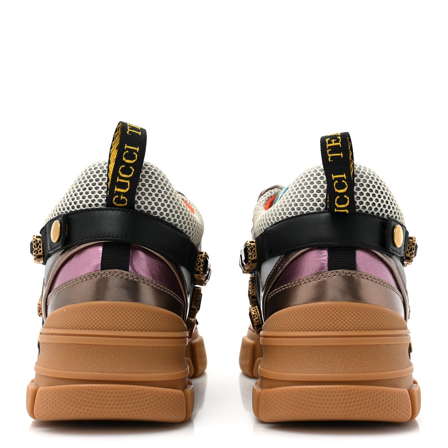 X SEGA Metallic Calfskin Mesh Removable Crystals Womens Flashtrek Sneakers 40.5 Rame Mystic White Lago