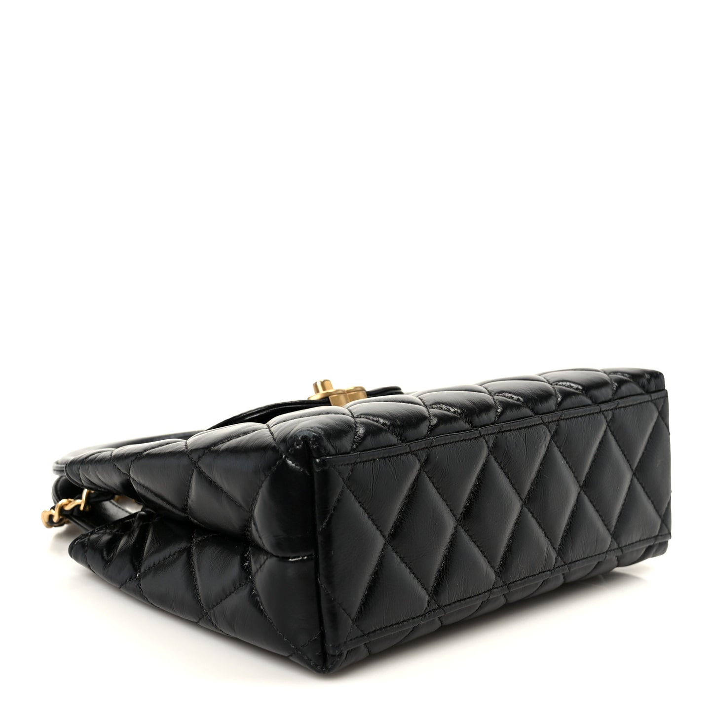 Shiny Aged Calfskin Quilted Nano Kelly Shopper Black