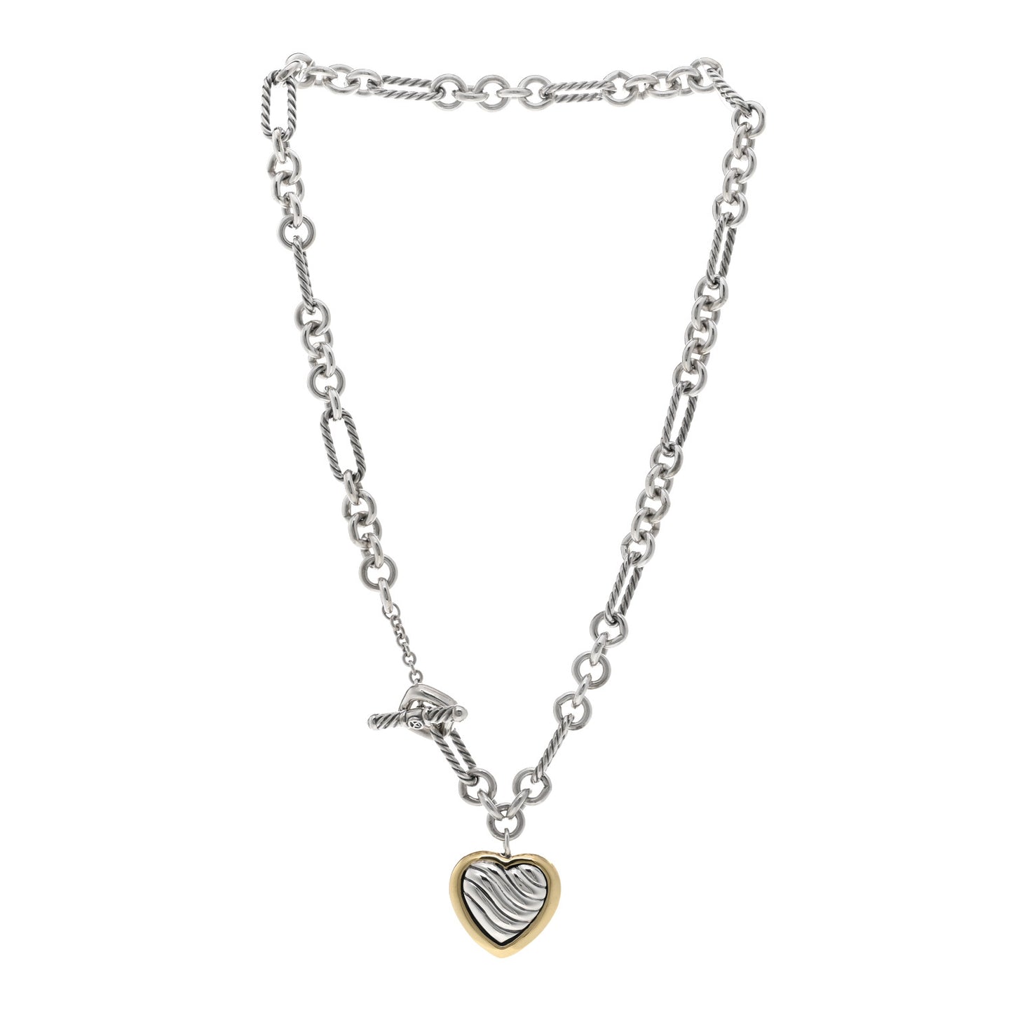 Sterling Silver 18K Yellow Gold Cable Heart Figaro Necklace