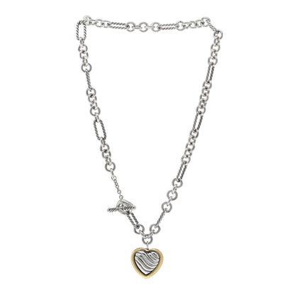 David Yurman Sterling Silver 18K Yellow Gold Cable Heart Figaro Necklace 3 of 4