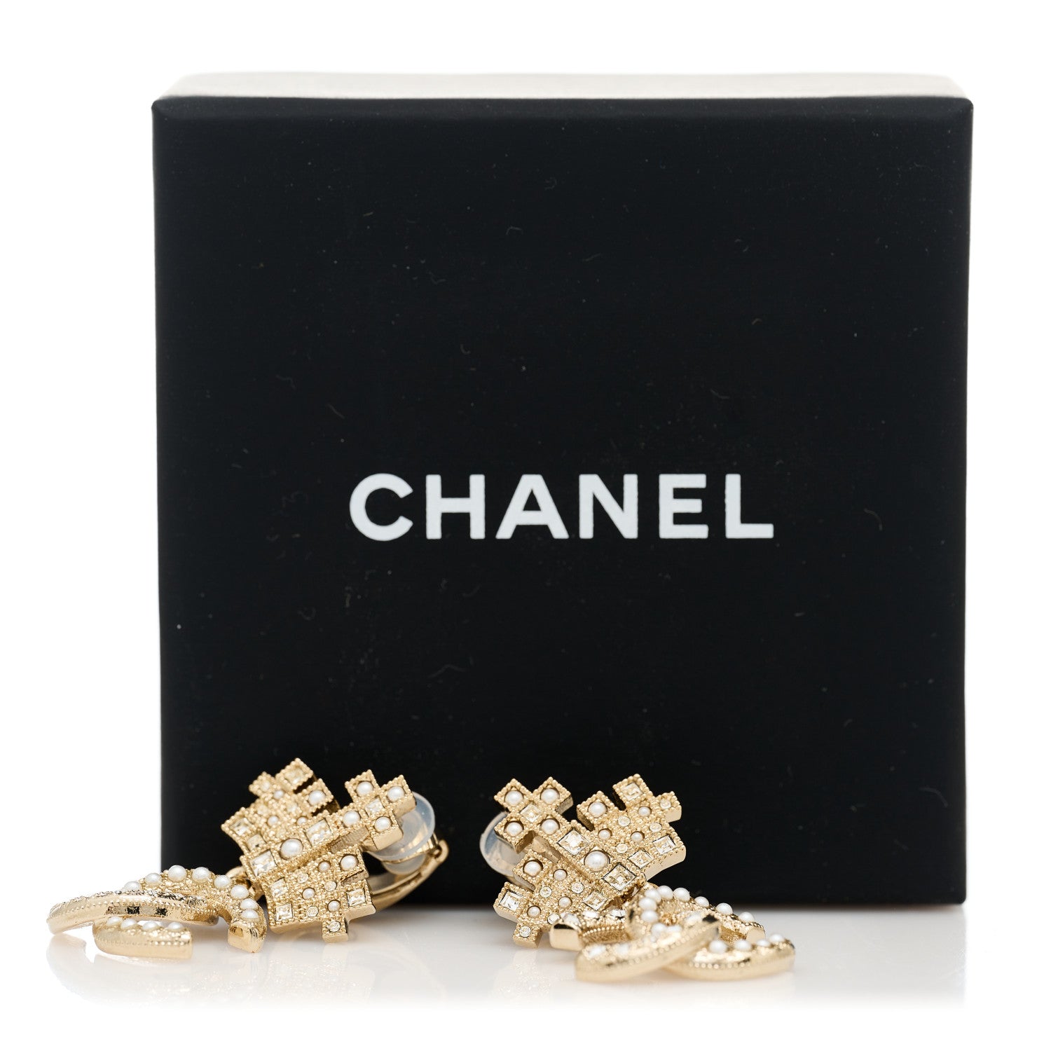 Chanel Crystal CC Crown Drop Clip On Earrings Gold 5 of 5