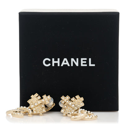 Chanel Crystal CC Crown Drop Clip On Earrings Gold 5 of 5