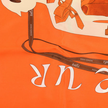 Hermes Vintage Silk Monsieur Et Madame Scarf 70 Creme Orange Marron 4 of 4