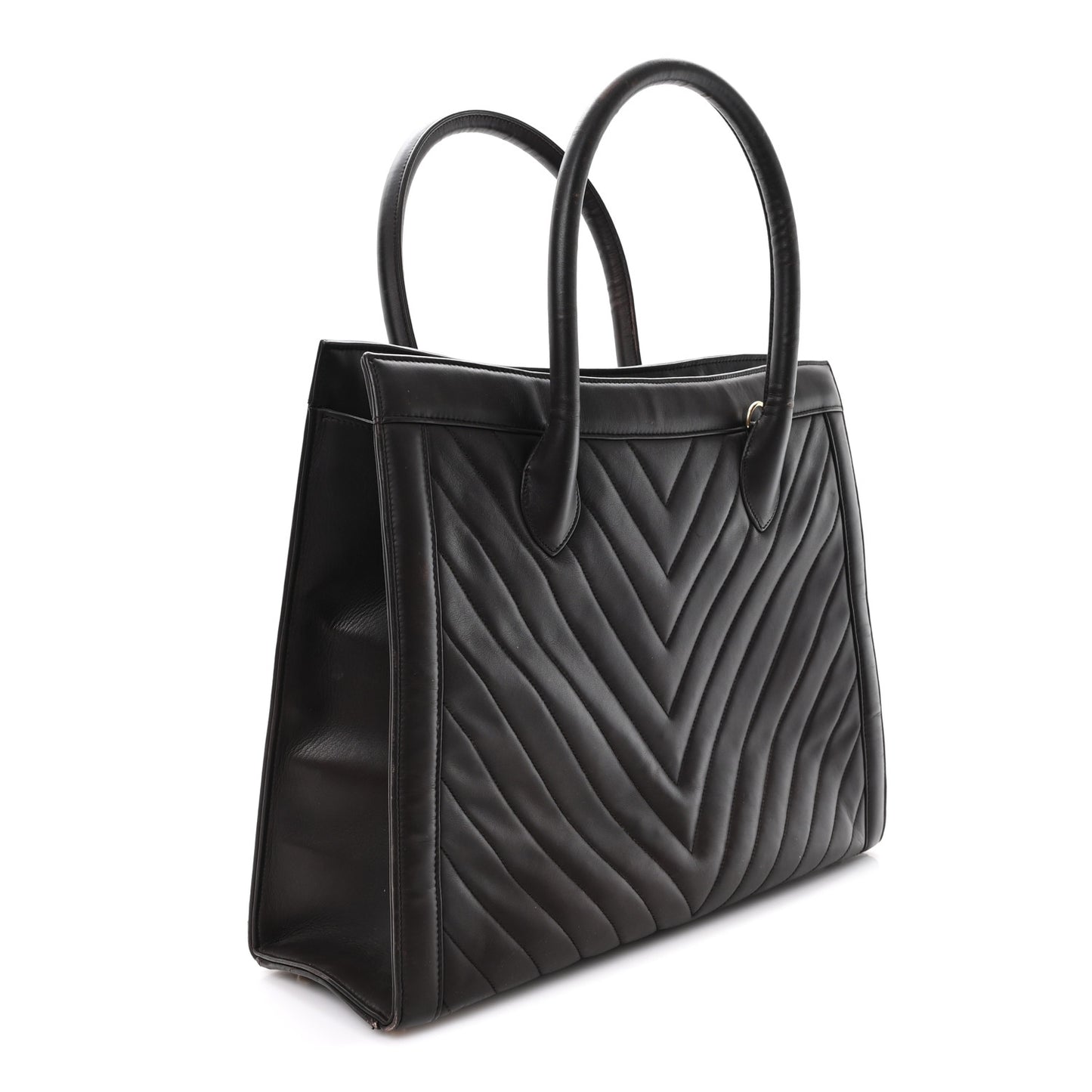 Lambskin Chevron Quilted Top Handle Tote Bag Brown