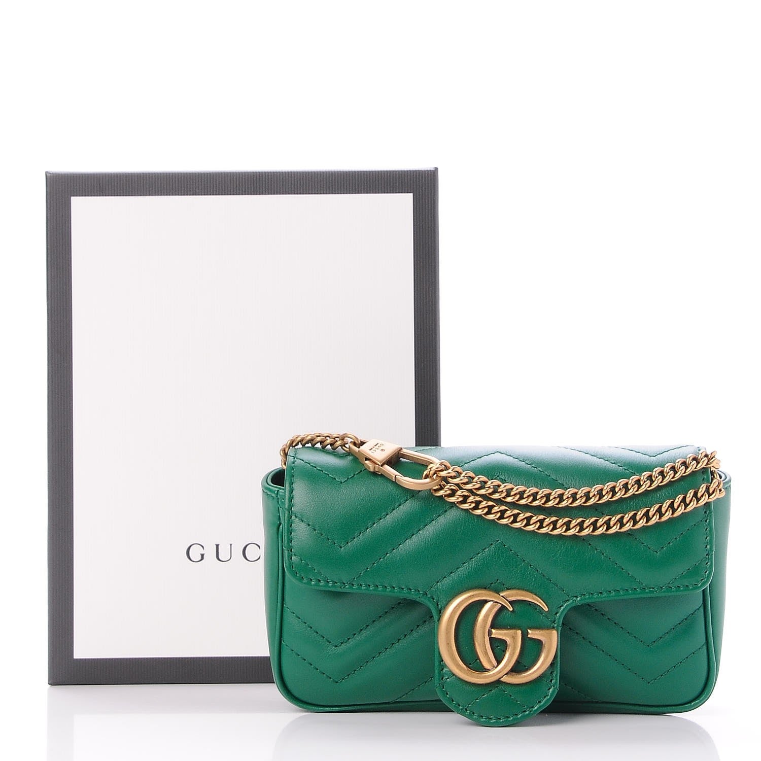 Gucci Calfskin Matelasse Super Mini GG Marmont Shoulder Bag Emerald Green 8 of 8
