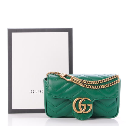 Gucci Calfskin Matelasse Super Mini GG Marmont Shoulder Bag Emerald Green 8 of 8
