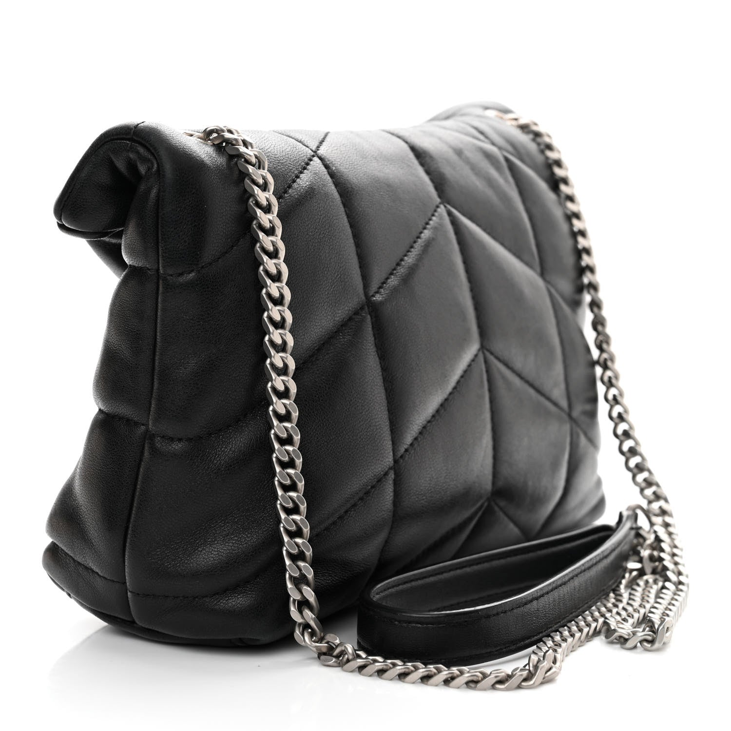 Saint Laurent Lambskin Quilted Toy Loulou Puffer Monogram Chain Satchel Black 3 of 12
