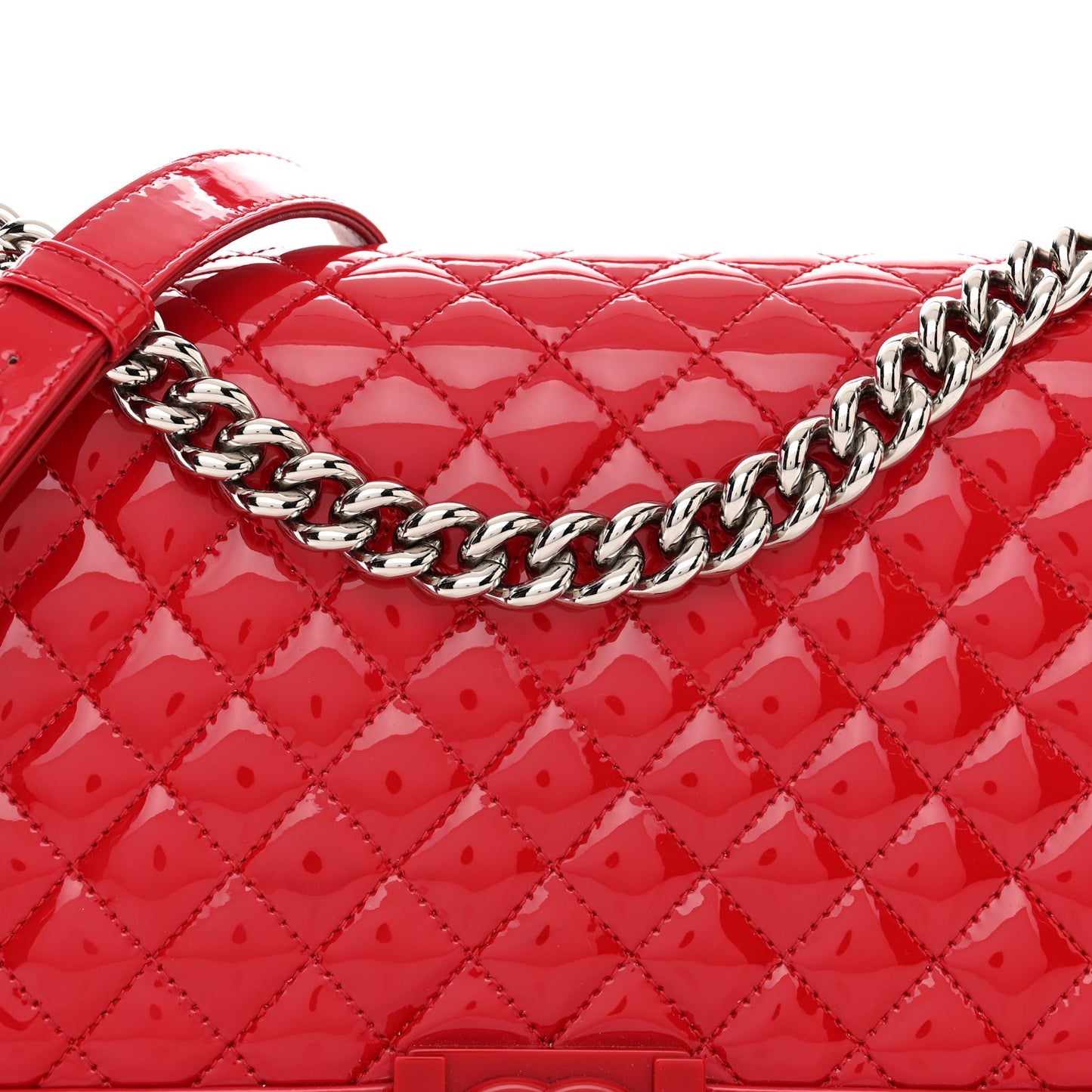 Patent Calfskin New Medium Plexiglass Boy Flap Red