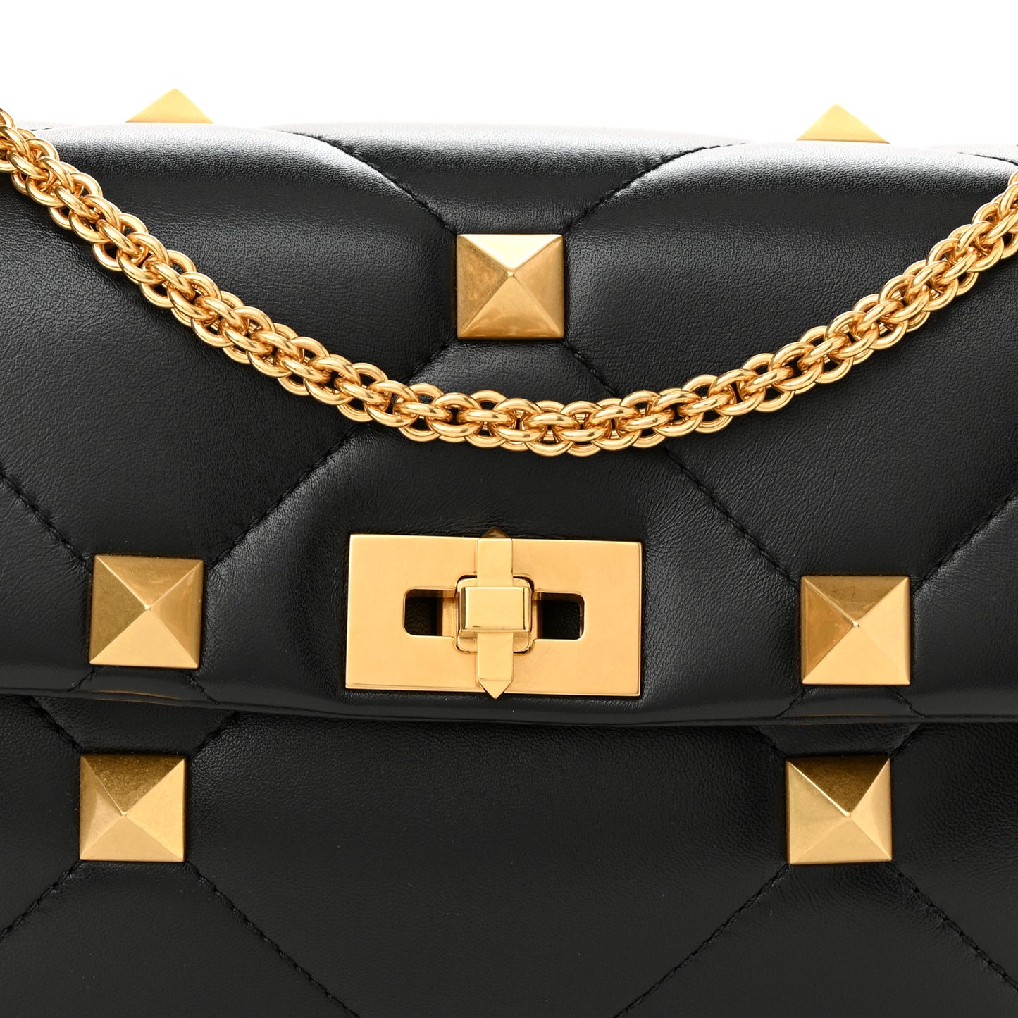 Nappa Large Roman Stud Shoulder Bag Black