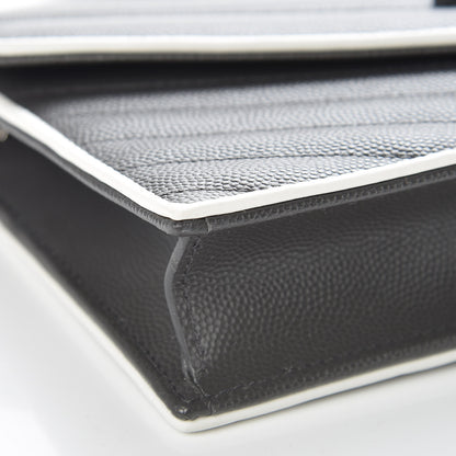 Saint Laurent Grain De Poudre Matelasse Chevron Monogram Chain Wallet Asphalt White 7 of 9