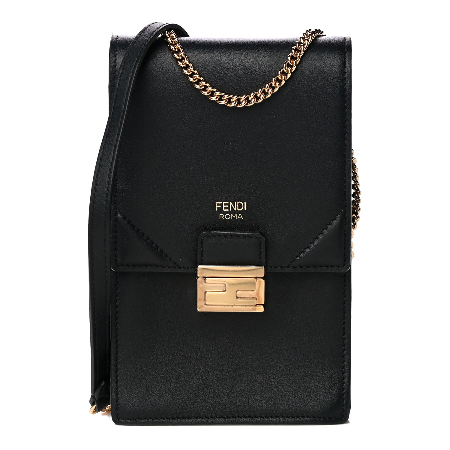 Fendi Vitello Grace Matte Kan U Vertical Wallet On Chain Black 1 of 11