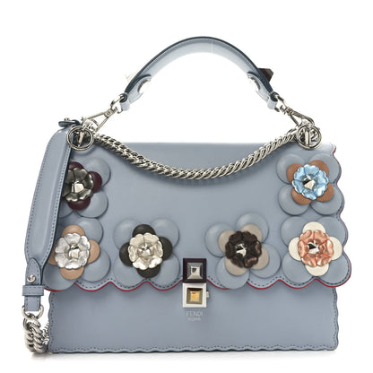 Fendi Vitello Liberty Lucido Flowerland Scalloped Studded Kan I Shoulder Bag Azzurro Polvere Multicolor 1 of 10