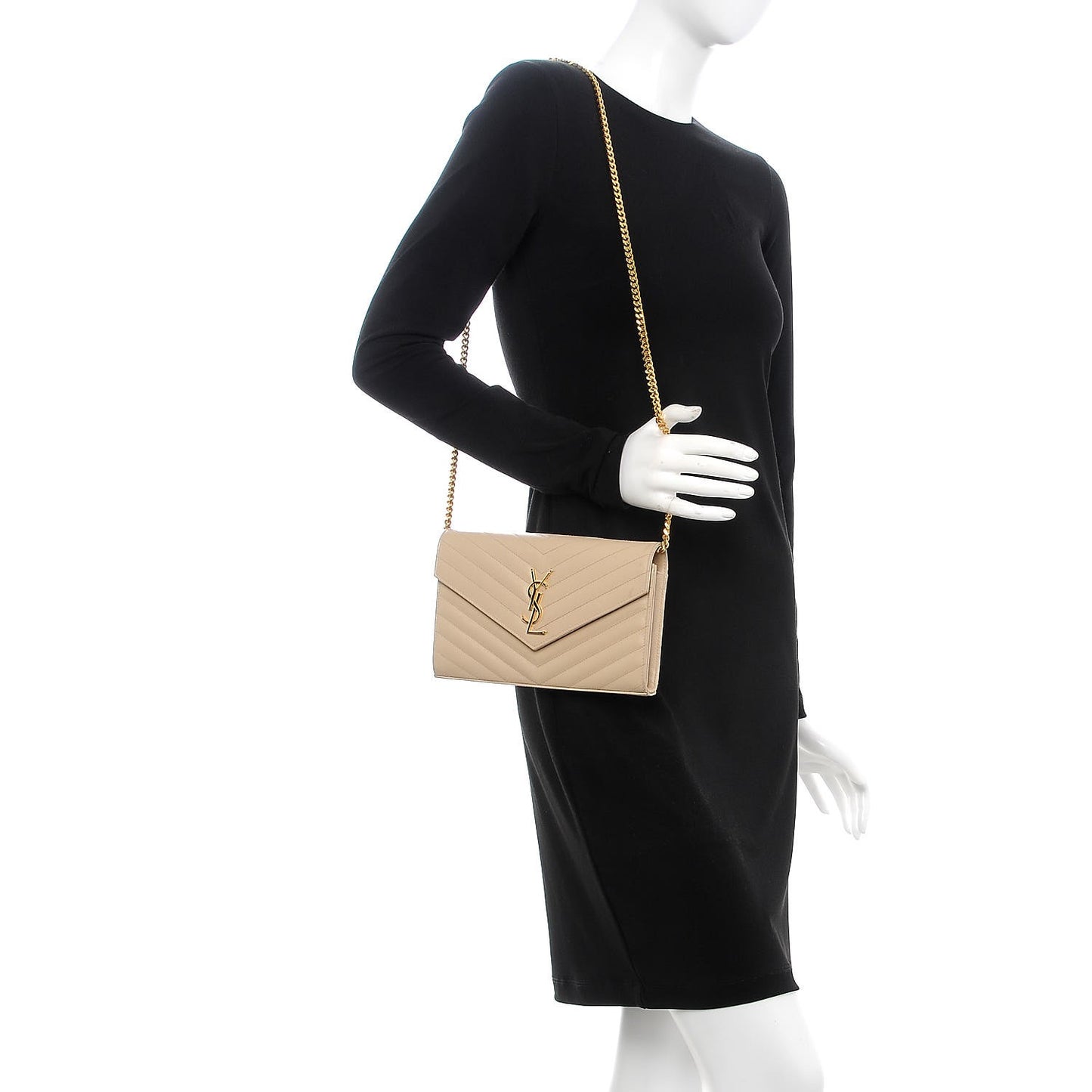 Grain De Poudre Matelasse Chevron Monogram Chain Wallet Nude Powder