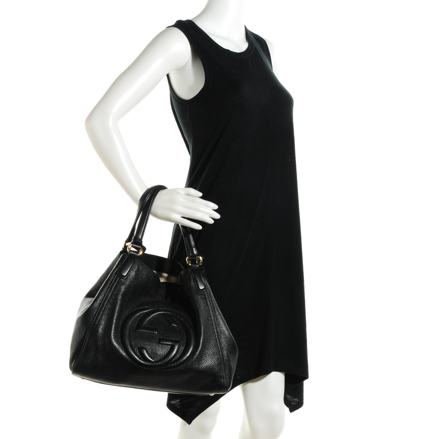 Pebbled Calfskin Medium Soho Shoulder Bag Black