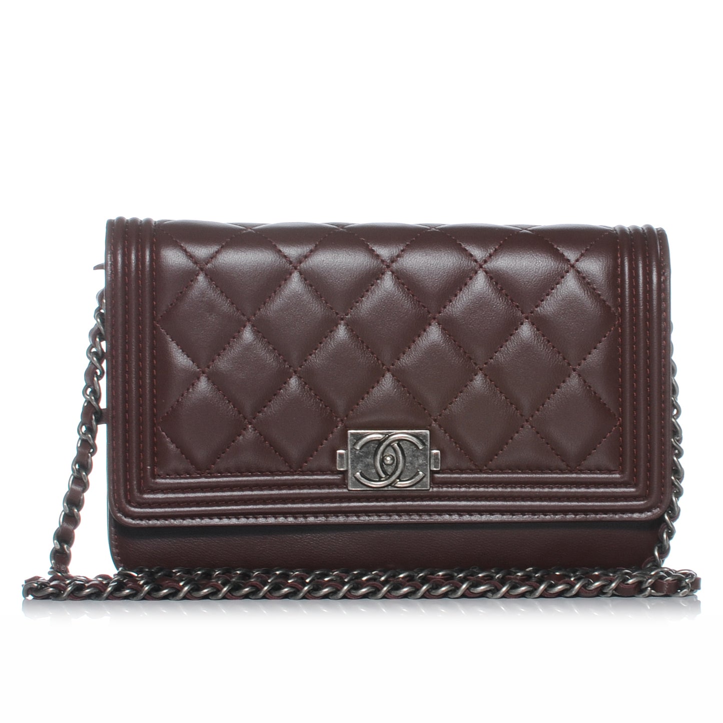 Lambskin Quilted Boy Wallet On Chain Burgundy