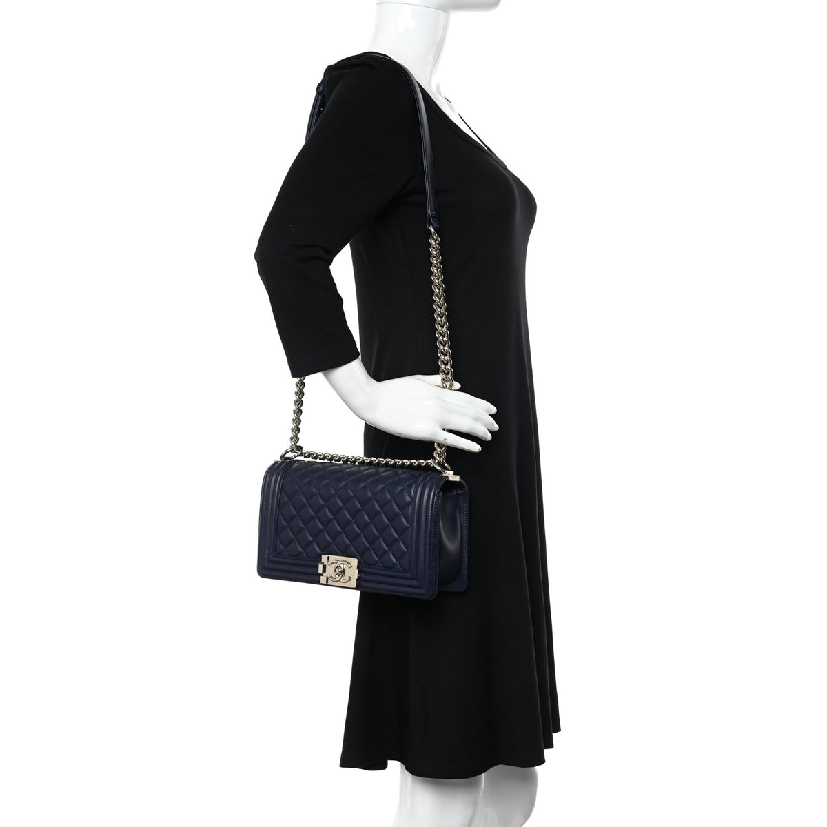 Lambskin Quilted Medium Boy Flap Navy