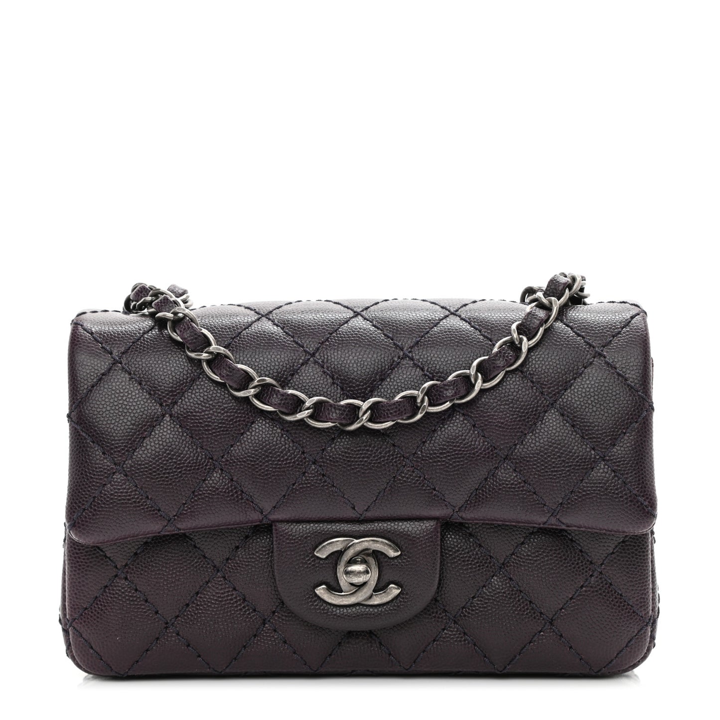 Caviar Quilted Mini Rectangular Flap Dark Purple