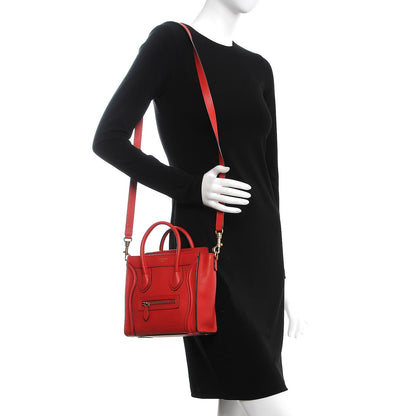 Celine Drummed Calfskin Nano Luggage Coquelicot 2 of 9