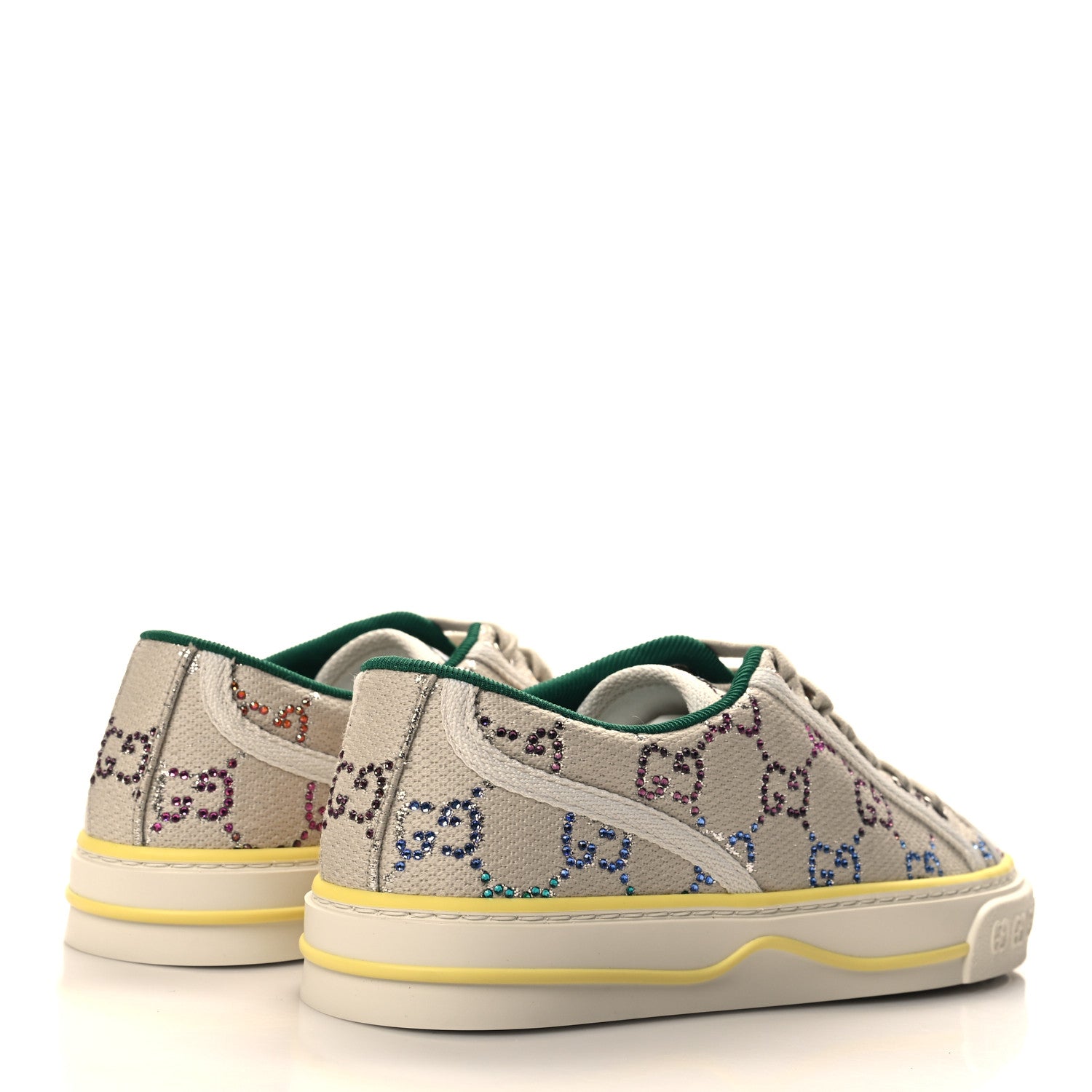 Gucci Canvas Lame Crystal GG Monogram Womens 1977 Tennis Sneakers 35.5 Gardenia Silver Mystic White 4 of 8